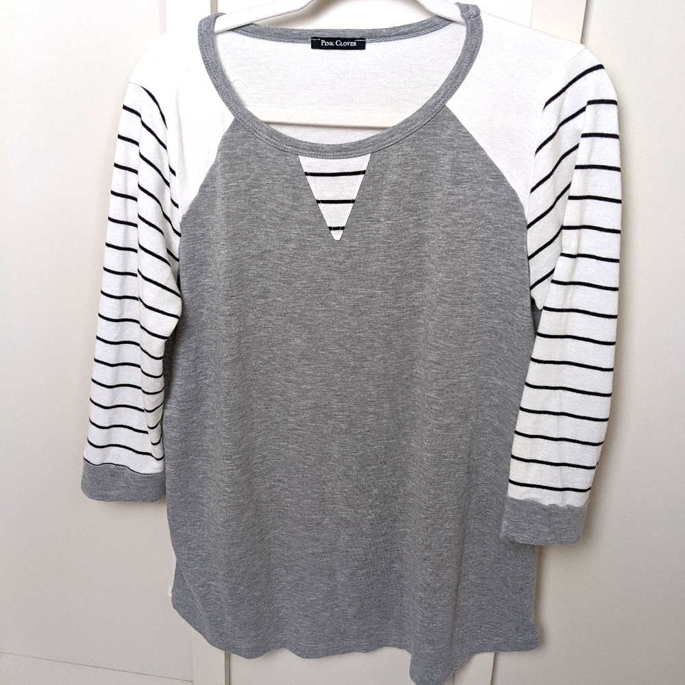 Gray striped raglan knit top